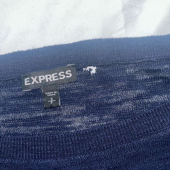 Express Light/Dark Blue & White Stripe Half Sleeve Shirt Size Small - Picture 3 of 8